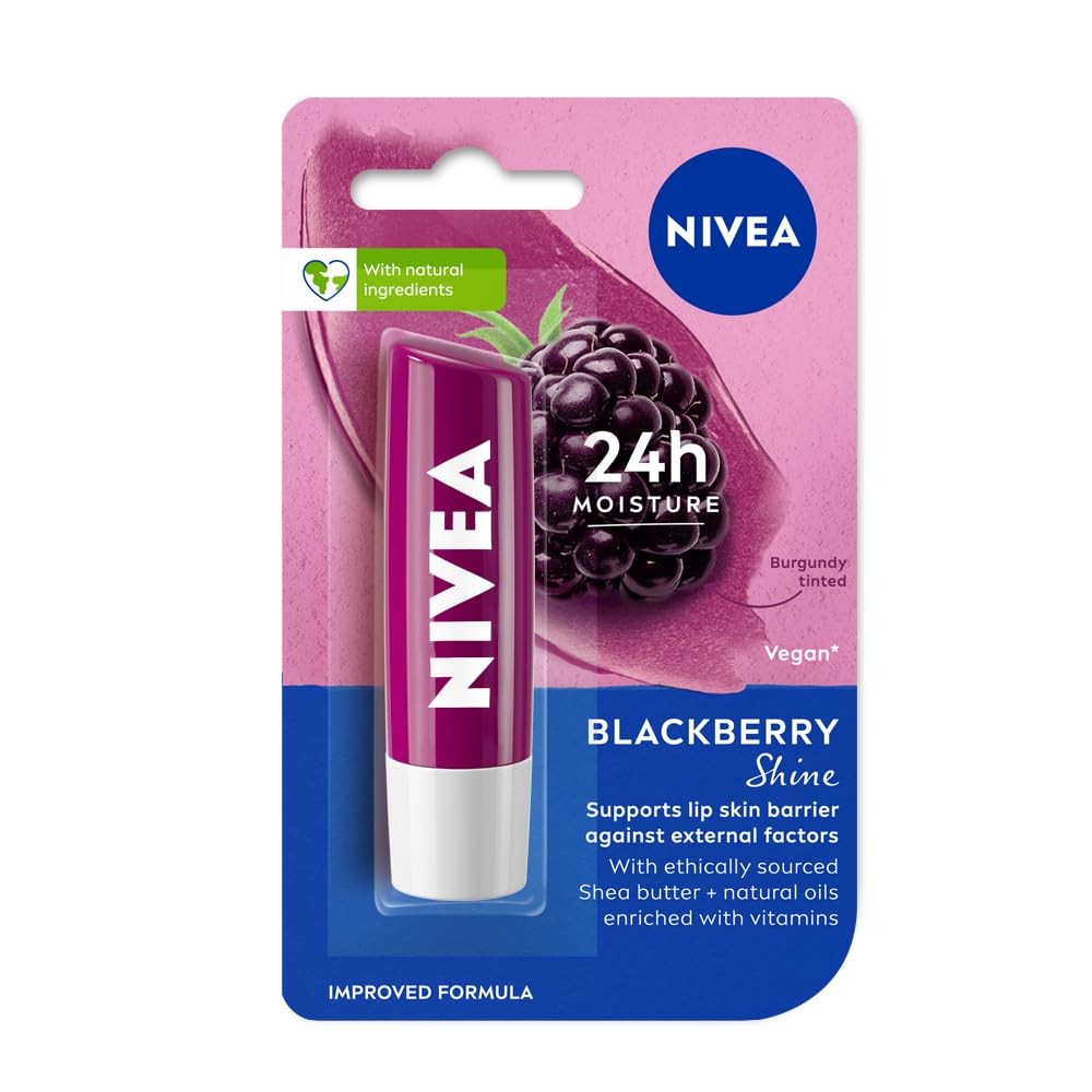 Nivea Lip Balm, BlackBerry Shine, 24h Moisture , 4.8g