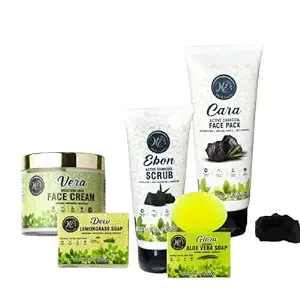 Me and Earth Winter Skin Care Kit for Women and Men for Dry Skin | Jojoba Oil Aloe Vera Moisturiser, Charcoal Face Pack, Scrub, Lemongrass and Aloe Vera Soap